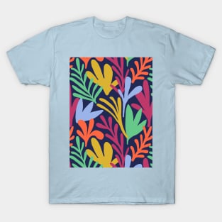 Matisse inspired abstract leaf cut out pattern in blue T-Shirt